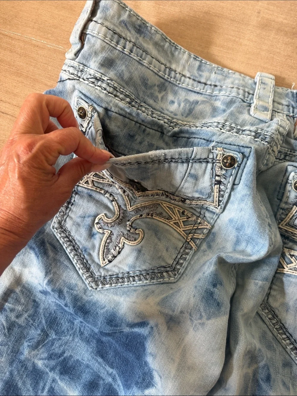 Men's Rock Revival Tie-Dye Blue Washed Jeans